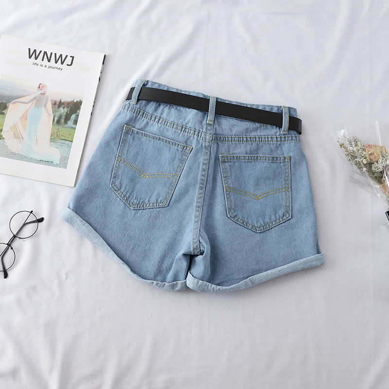 608 High Waist Curl Denim Shorts Women's Summer Wear New Korean Style Student Loose Slimming Outer Wear a-Shaped Wide Leg Pants