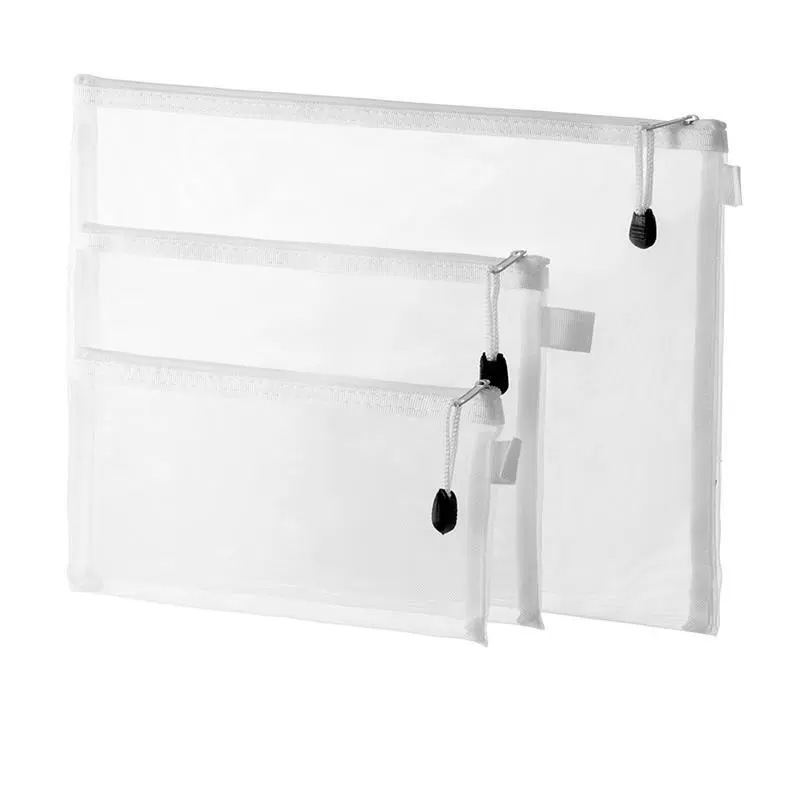 Office Mesh File Bag A4 Transparent Nylon Breathable Information Bag Transparent Pencil Case Folder Miscellaneous Storage Bag