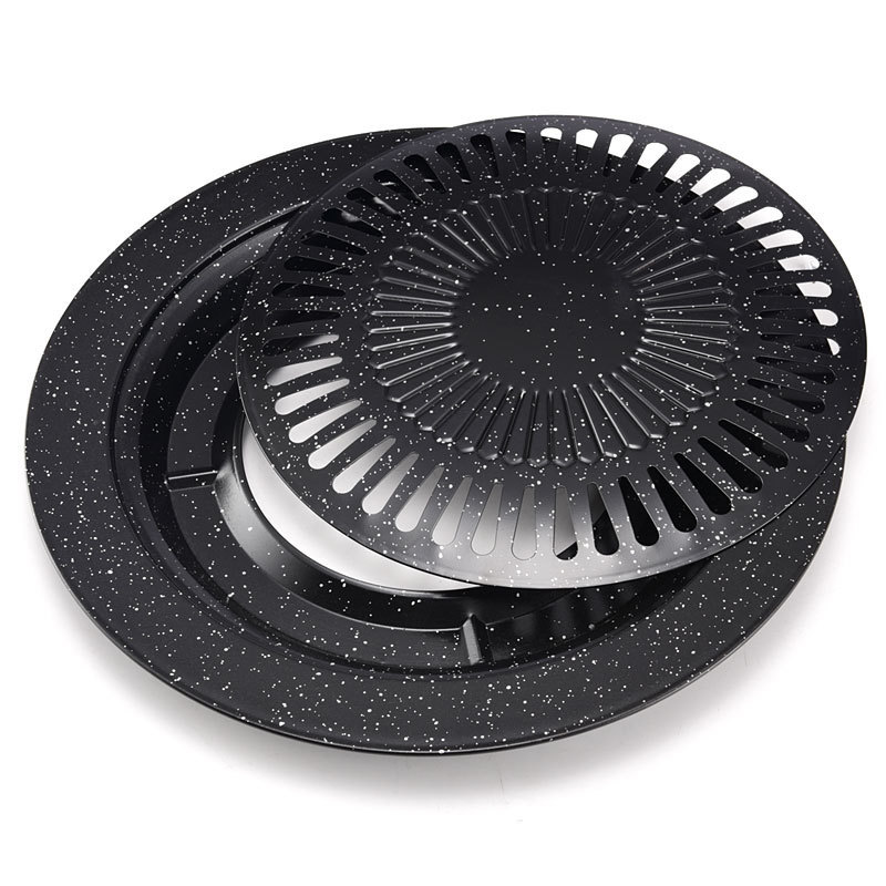 Korean-style outdoor cassette stove iron baking pan barbecue two-layer enamel barbecue non-stick coating round frying pan thickened