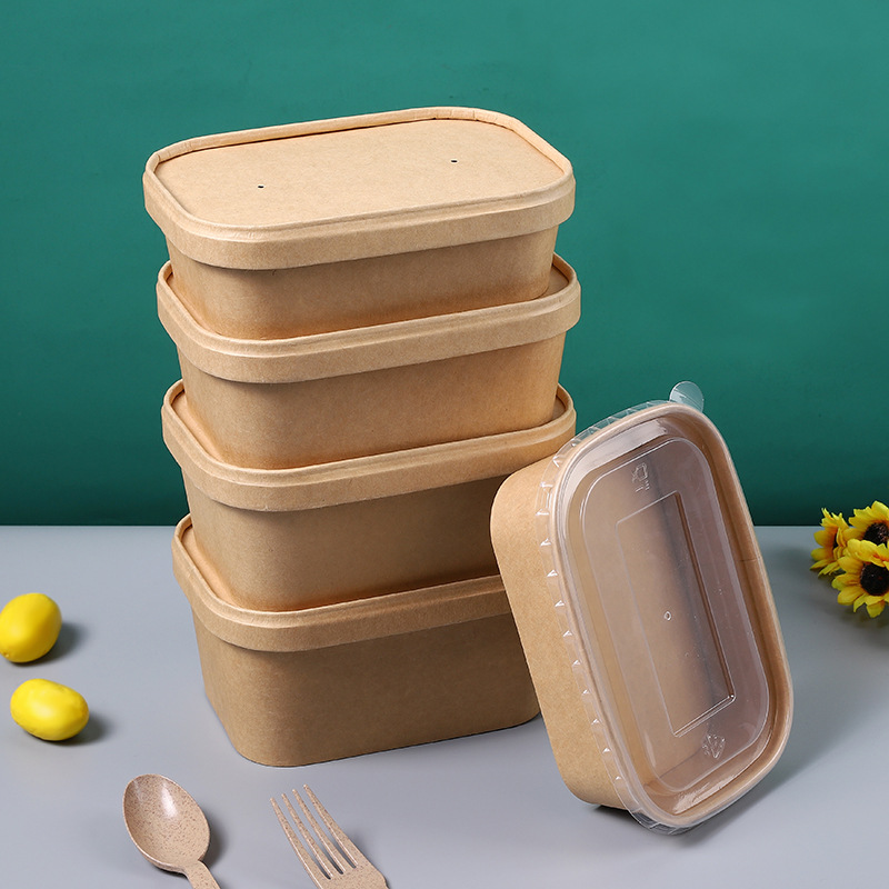 Disposable Kraft paper lunch box paper lid with PP Lid Food packaging snack box takeaway packing box square carton