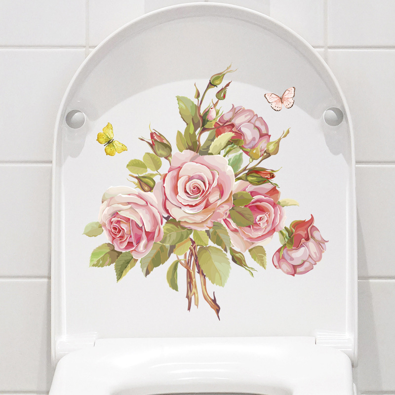 Toilet stickers Cartoon creative flower toilet lid waterproof self-adhesive toilet stickers decorative bathroom toilet stickers