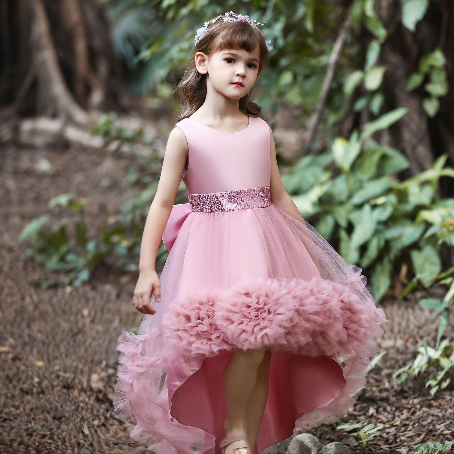European and American Children's Dress Princess Dress Mesh Flower Tutu Dress Sleeveless Tail Piano Performance dress New