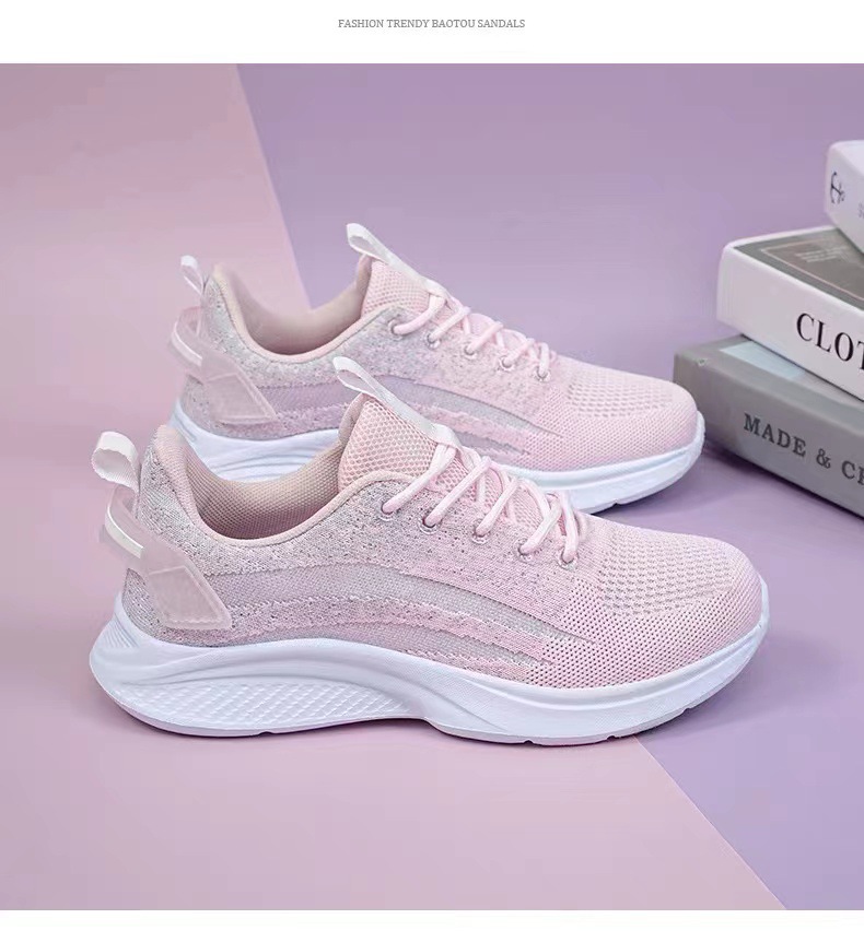 Cross-border women's shoes Spring and Autumn new flying woven soft bottom Sports Women's mesh breathable lightweight casual shoes all-matching socks running