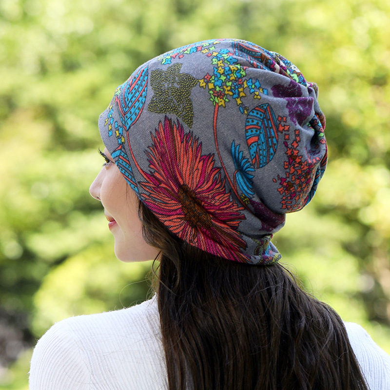 Flower Hat Women's Autumn and Winter Korean-style Warm Dual-purpose Pullover Sports Hat Casual Ear Protector Hat Scarf Moon Hat