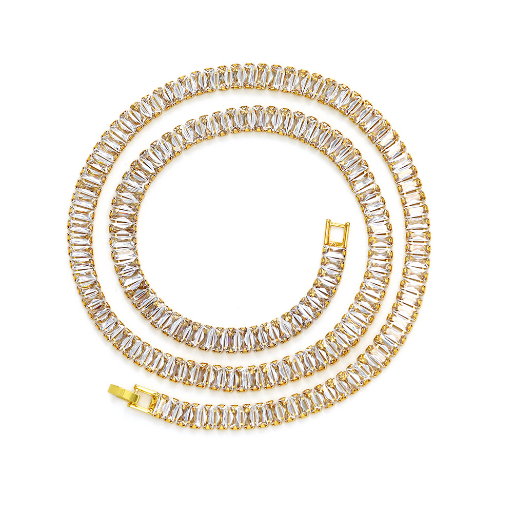 Europe and the United States new factory direct inlaid with zirconium rectangular zircon cold wind Cuban chain women's necklace fashion products