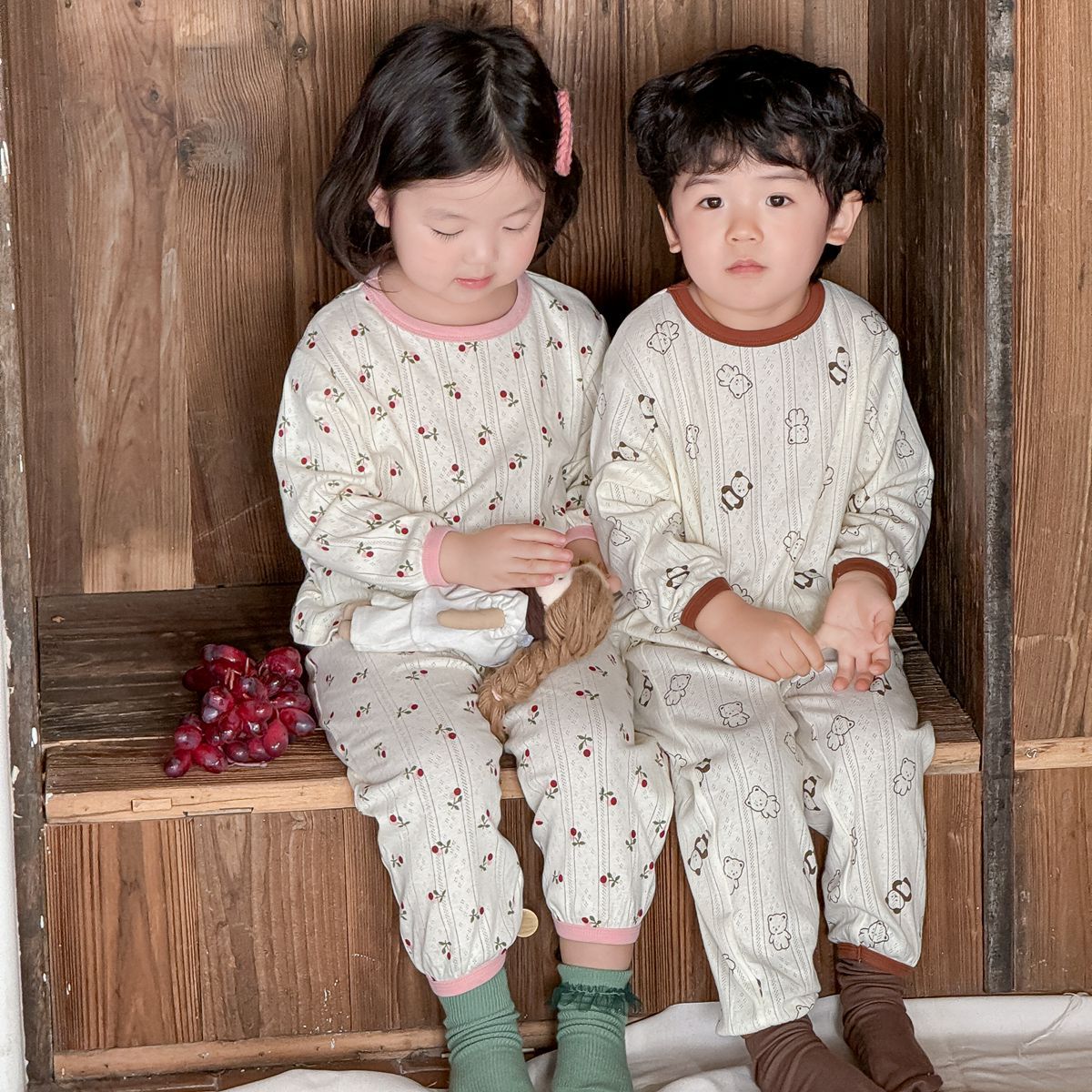 Class A pure cotton pajamas spring and autumn thin men's and women's breathing Korean-style home wear baby can wear outdoor air conditioning clothes suit 5