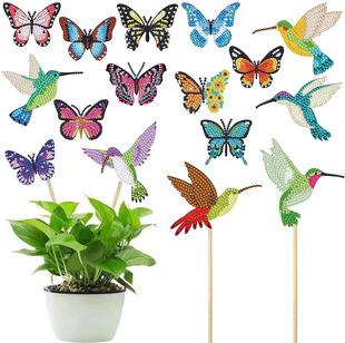 16PCs cross-border hot sale 5D Diamond painting DIY butterfly flying bird acrylic point drill flower pot flower arrangement stick decorative stick