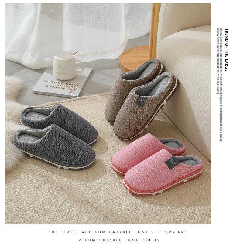 Plus Size Cotton Slippers Women's Autumn and Winter Home Indoor Warm Couple Plush Household Thick Bottom Household Cotton Slippers