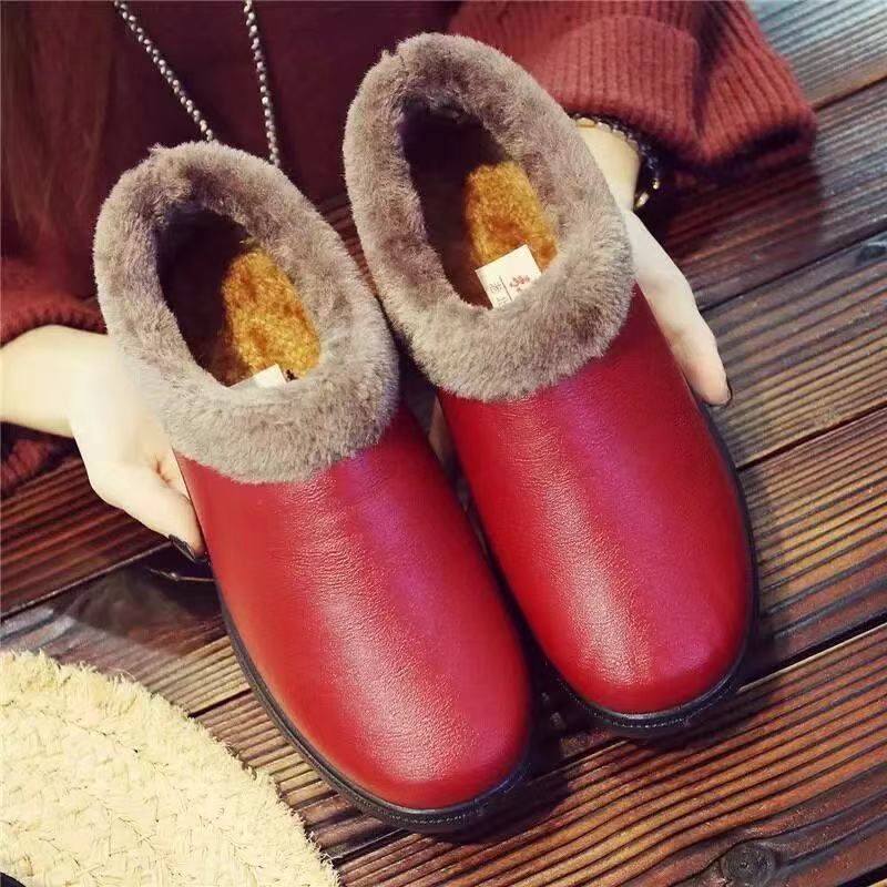 Winter New and Old Beijing Cotton Shoes Women's Winter fleece-lined Thickened Cotton Slippers Leather Waterproof Warm Middle-aged Mother Cotton Boots