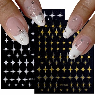 2023 Cross-border Supply New Nail Art Sticker French Simple Sweet Girl Four-point Star Flat Nail Art Back Adhesive Sticker