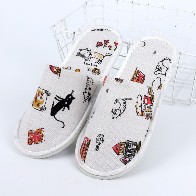 Factory supply disposable cartoon printed cloth slippers hotel hotel inn home hospitality thick bottom wholesale
