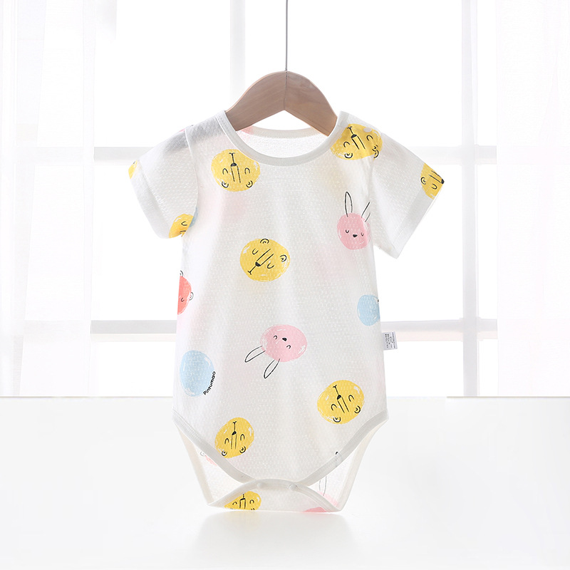 Baby's Fart Bag Clothing Summer Men's and Women's Baby Short-sleeved Jumpsuit Newborn Pure Cotton Triangle Hassel Thin Climbing Clothing
