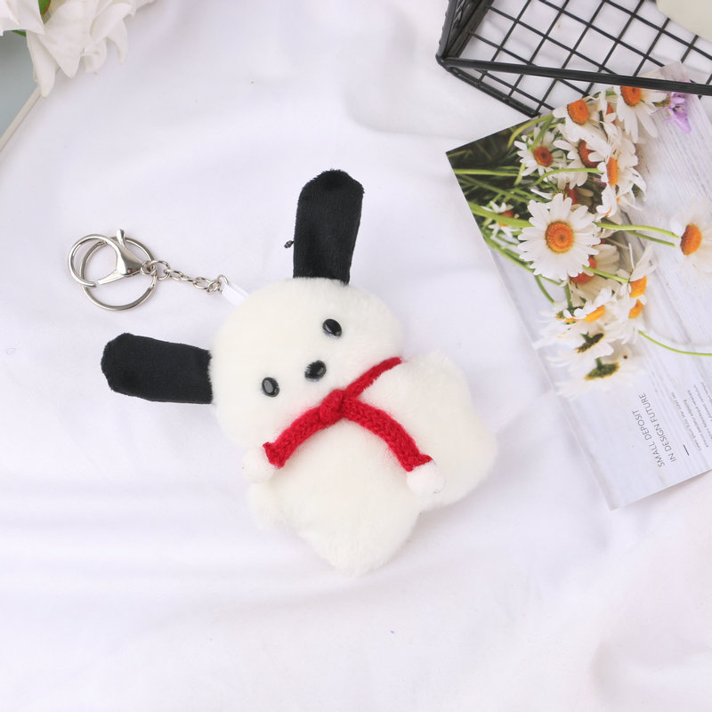 Net red plush black ear parchia dog wholesale cartoon keychain little red book with creative plush key pendant