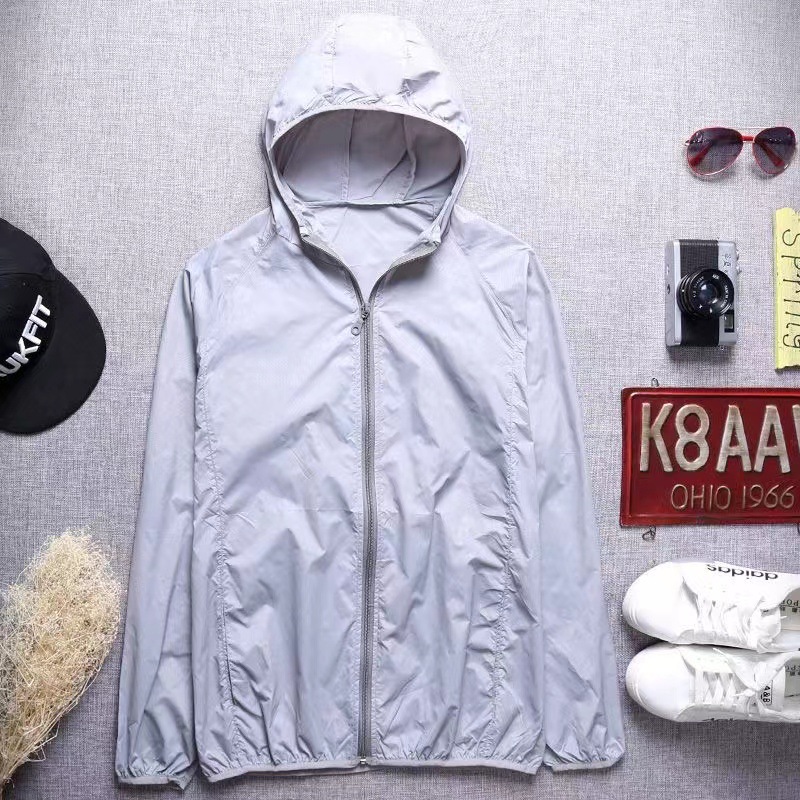 2023 sun protection clothing men's and women's skin clothing outdoor sun protection clothing breathable hooded cardigan thin coat men's solid color all-match