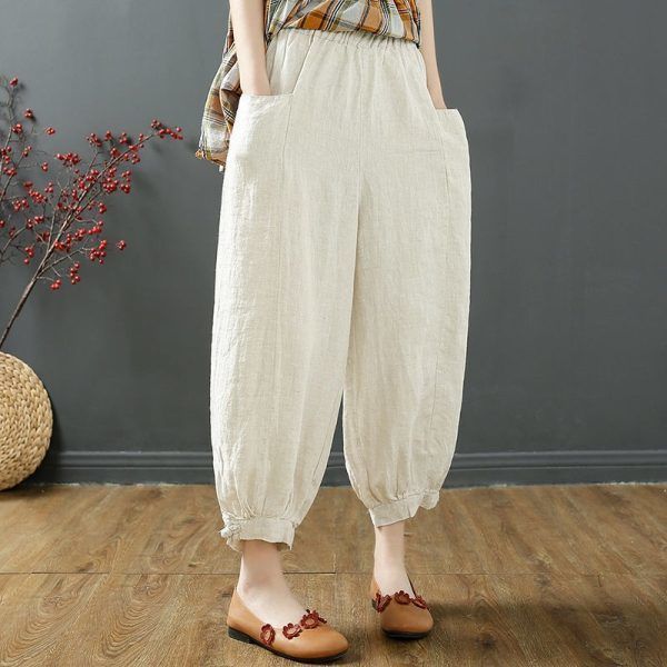 100 Cotton and Linen Bloomers Women's Summer New Arrival Ankle-length Pants Artistic Casual Loose Leg All-match Harlan Pants