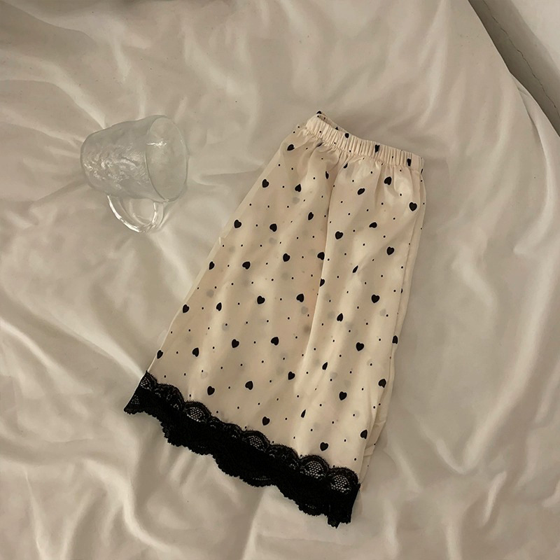 Korean-Style High-End Ice Silk Spring and Summer Thin Women's Love Cardigan Sleepwear Set, Wearable Outdoors, Home Dress Set for Women, Wholesale