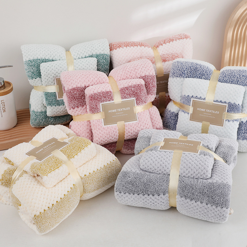 Warp knitted coral fleece thickened pineapple towel bath towel set beach towel is softer than pure cotton absorbent logo set