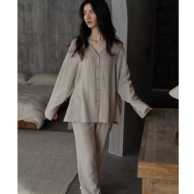 Pajamas Women's Spring and Autumn long-sleeved cotton thin autumn and winter home wear women's simple loose outer wear casual suit