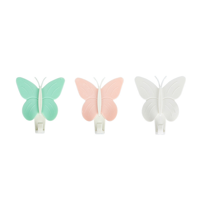 Creative Cartoon Plastic Small Butterfly-Shaped Hook Home Wall Door Punch-Free Hook Six Pack