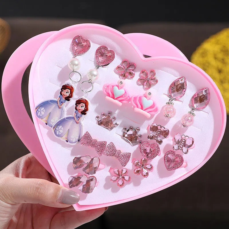 Children's Ear Clip Earrings Little Girl's Tiara Hair Accessories Earrings Gift Box Set Girls' Jewelry Trinkets