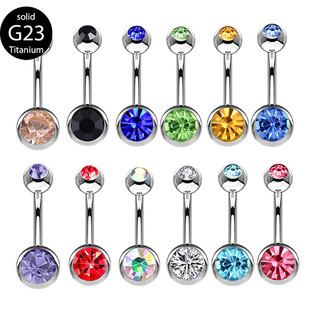 G23 Titanium belly button ring Double Head Czech Diamond Zircon Umbilical Nail Titanium Body Piercing Jewelry belly button ring