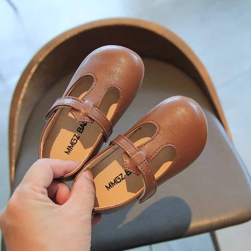 Children's Leather Shoes 2023 Spring New Female Baby Princess Shoes Soft Bottom Velcro British Style Casual Girls Shoes