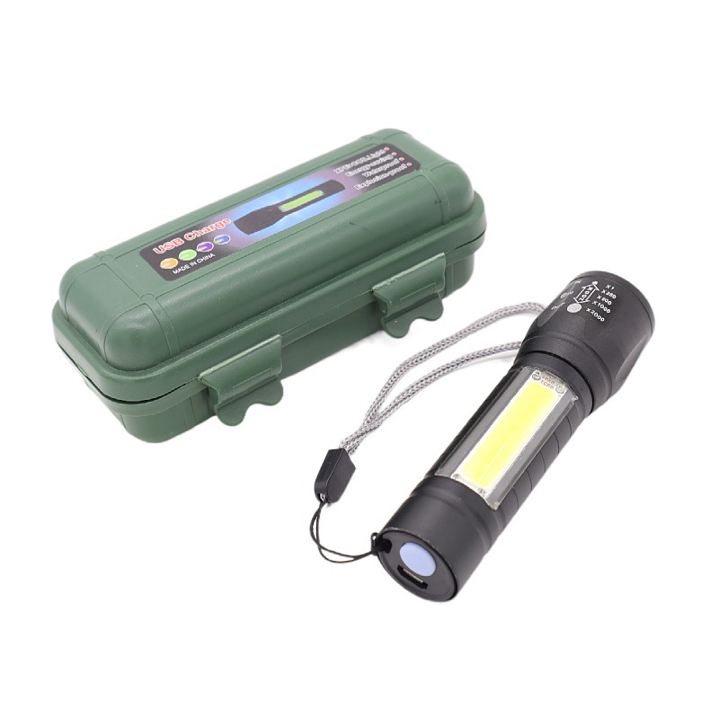 Small flashlight strong light USB charging super bright multi-function portable mini pocket household outdoor light zoom long-range