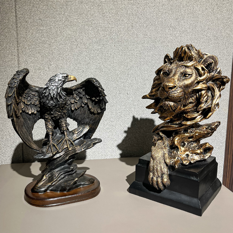 歐式創意獅子頭擺件家居客廳樹脂工藝品辦公室桌面裝飾品酒櫃擺設