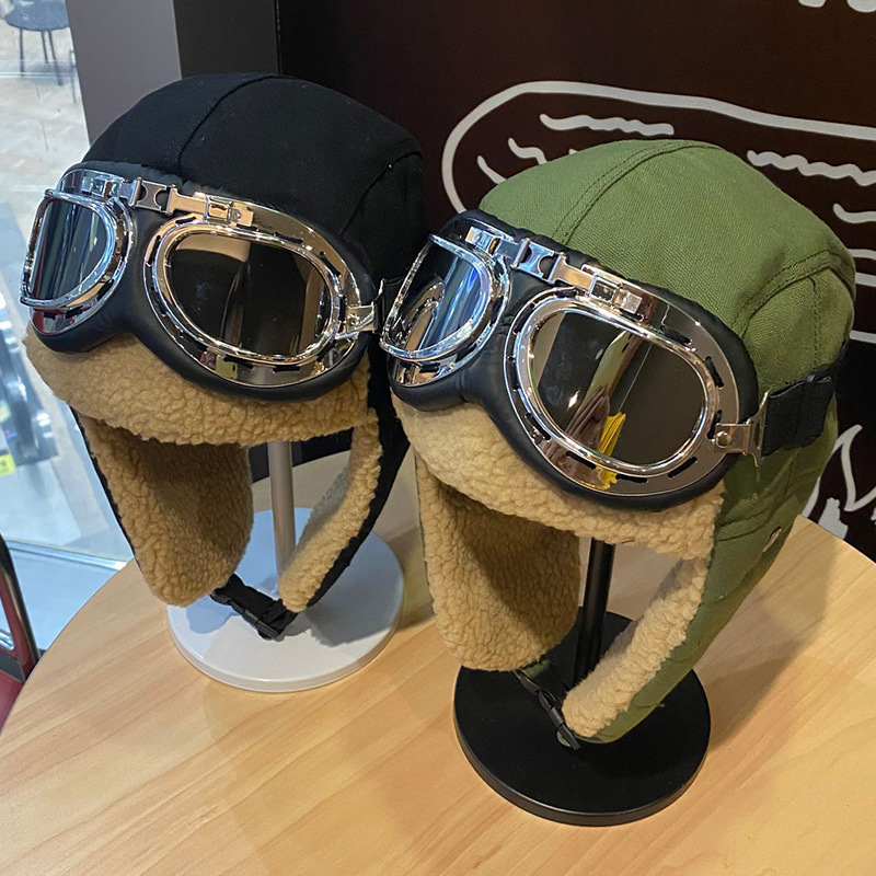 Pilot Hat Men's and Women's Winter Thickened Warm Cycling Ears Winter Windproof Cold-proof Glasses Cotton Lei Feng Cap
