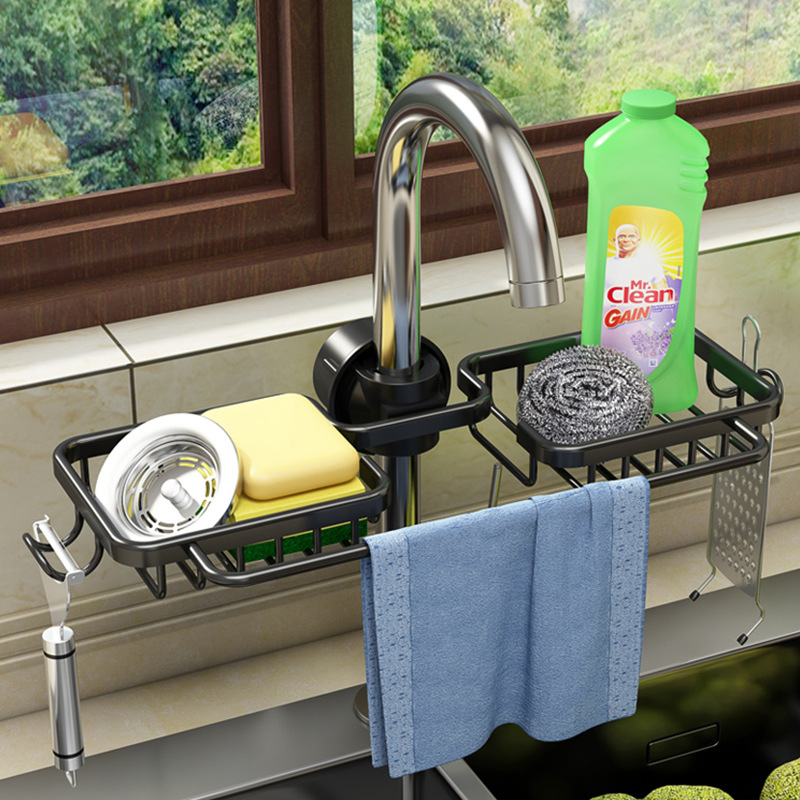 Kitchen Faucet Storage Rack Dishwasher Vegetable Sink Sink Supplies Household Cloth Sponge Drain Hanging Basket Storage Rack