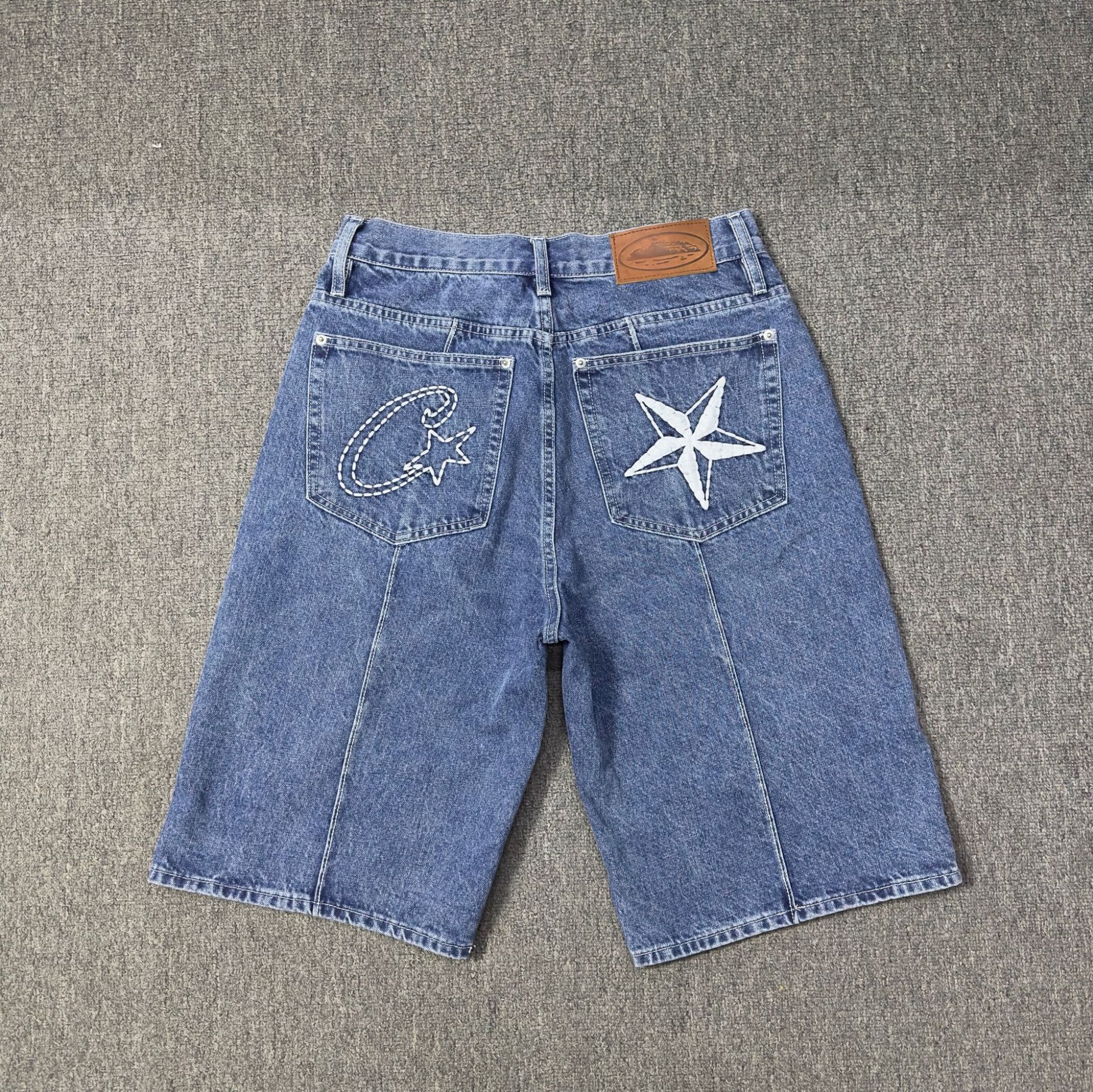 Cross-border 2024 Devil Island five-pointed star LOGO embroidery heavy industry washing men's and women's same casual loose Denim middle pants