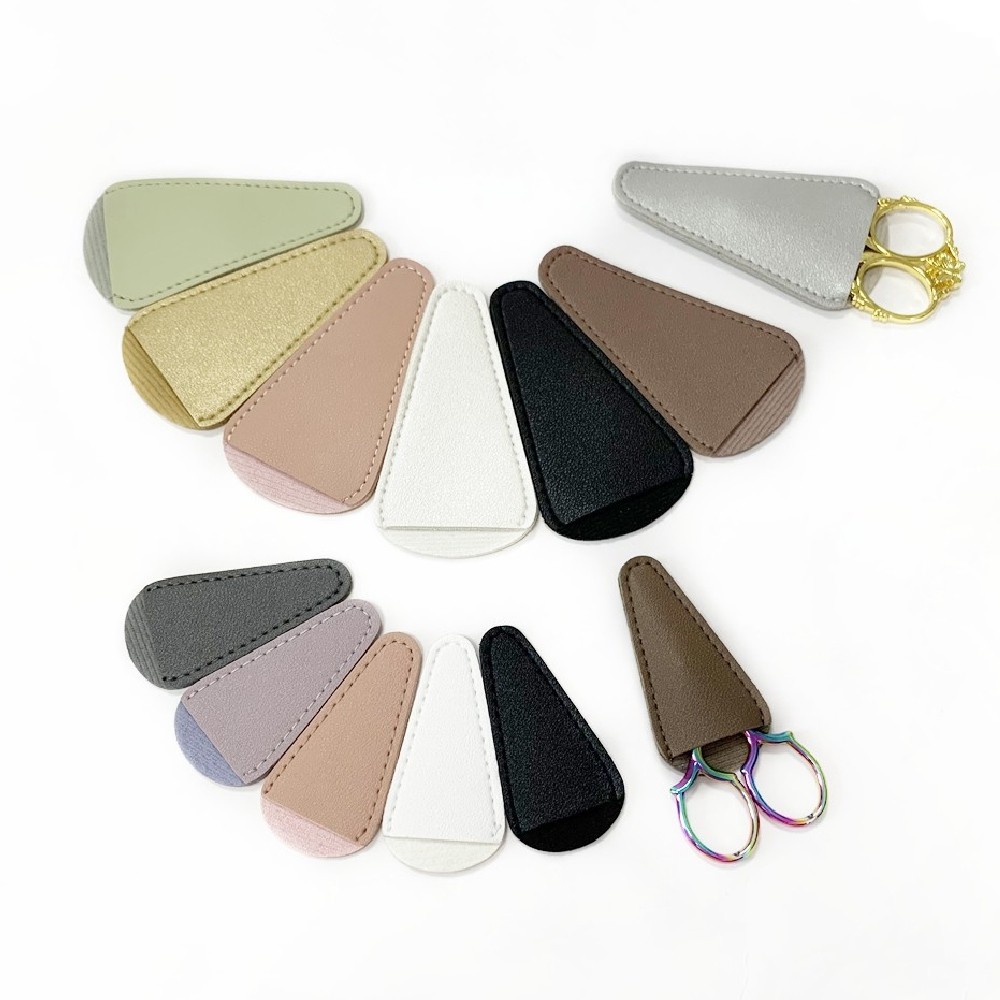 In stock large small size eyebrow trimmer storage cover multi-color optional leather protective cover small scissors makeup scissors leather cover