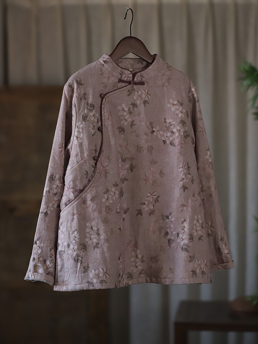 S5929 Neues, schräges Knopfleisten-Leinen-Digitaldruck-Kontrast-Zen-personalisiertes Samtoberteil im chinesischen Stil_voghion.com