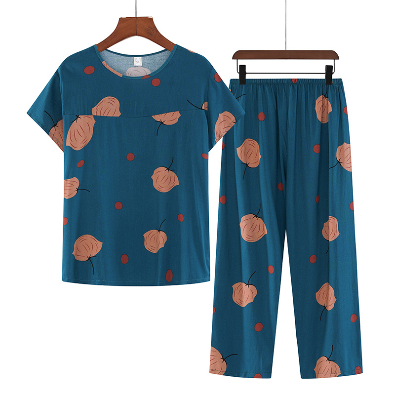 Middle-aged and Elderly Cotton Silk Pajamas Women's Summer Thin Short-sleeved Suit Summer Mother's Large-size Women's Outfit Home Clothes