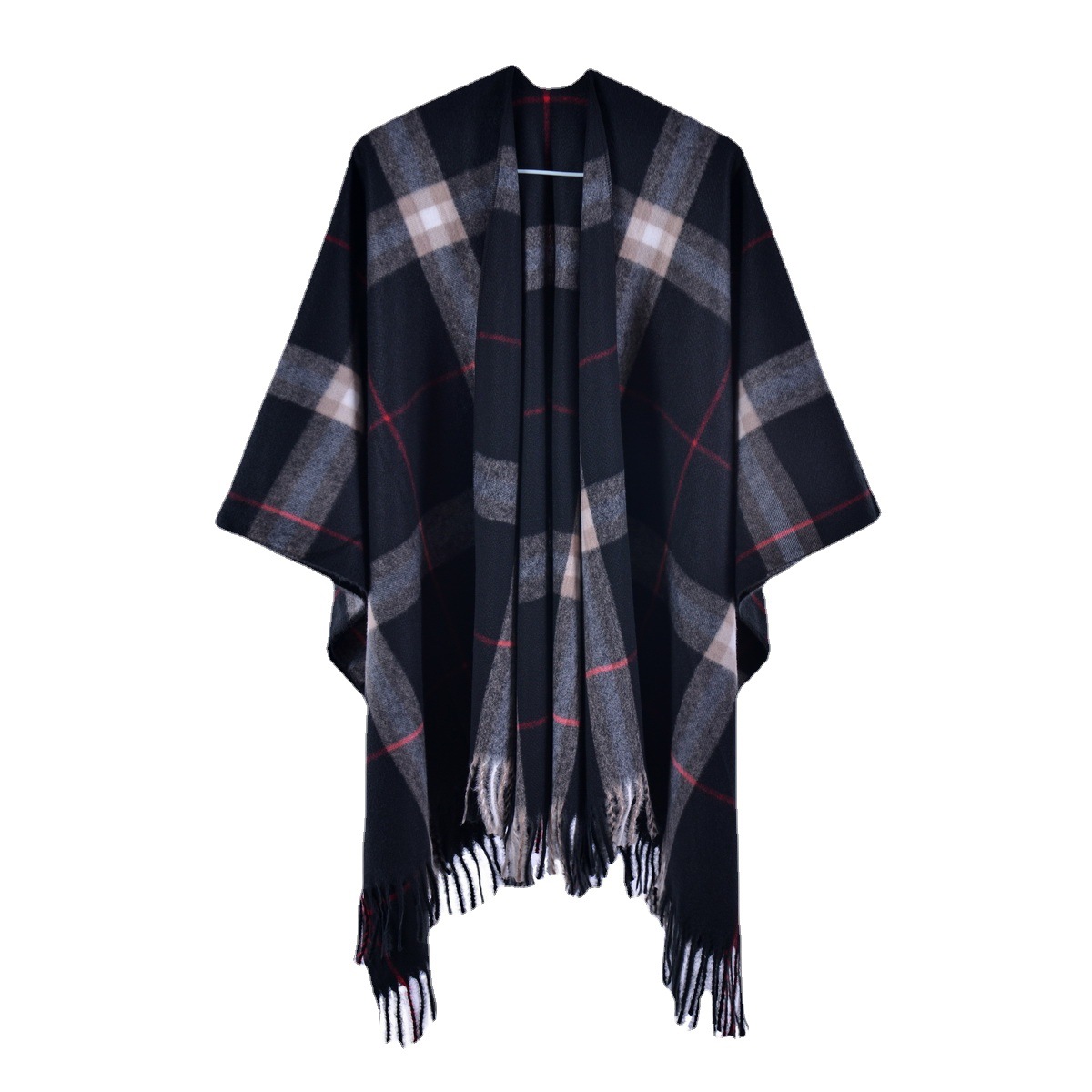 Wholesale European and American big name warm shawl ladies spring split tassel striped plaid cape Amazon