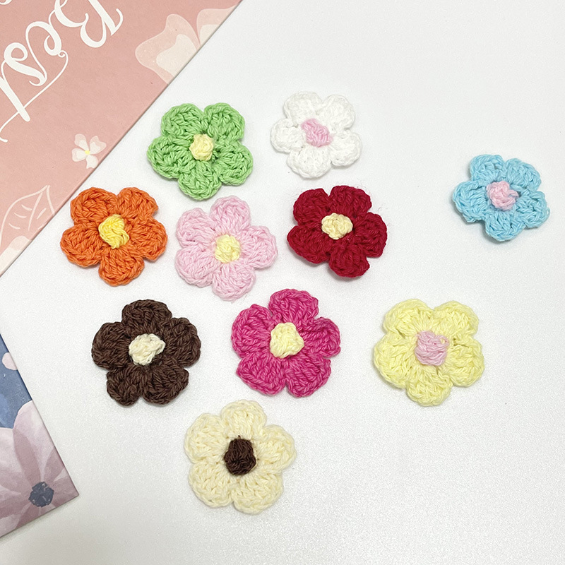 diy wool flower hand crochet knitting hand hook flower 2.5cm small plum blossom clothing accessories children's clothing accessories