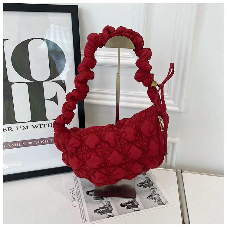 Borsa da donna Niche Bubble Borsa monospalla sottobraccio Borsa coreana in cotone Borsa a tracolla casual Borsa a nuvola plissettata_voghion.com