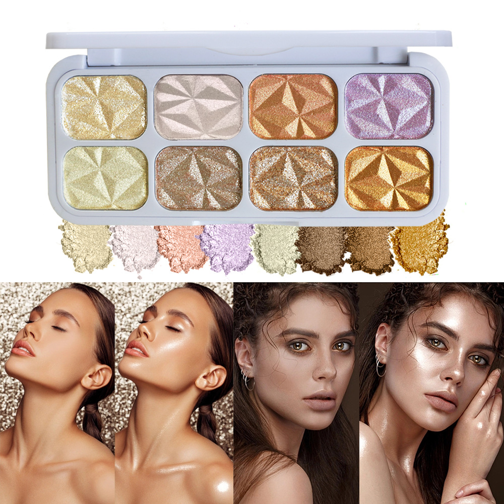 cool 8-color diamond high-gloss eye shadow plate pearl glitter polarized brightening three-dimensional multi-function plate