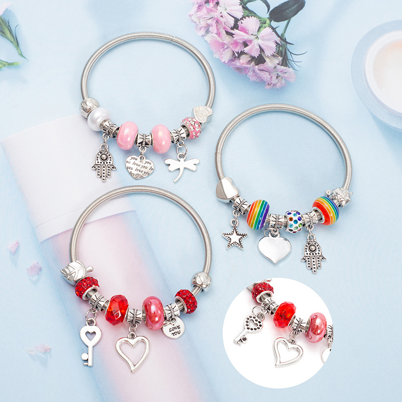 Fashionable simple Pandora heart pendant bracelet versatile elegant colorful bracelet niche light luxury retro bracelet
