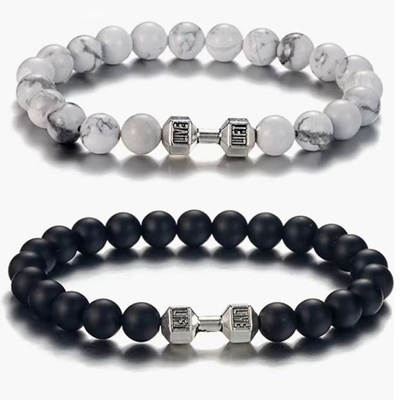 Factory Direct volcanic stone bracelet black frosted alloy dumbbell Energy hand beaded Amazon hot sale in stock wholesale