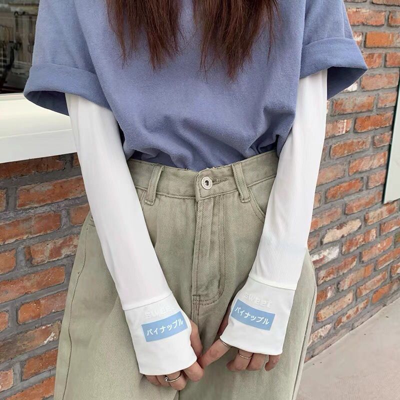 Japanese Style Ice Silk Ice Sleeve Men's and Women's Summer Sunscreen Hand Sleeve Women's Sleeve Arm Guard Long Thin Gloves UV Protection for Driving