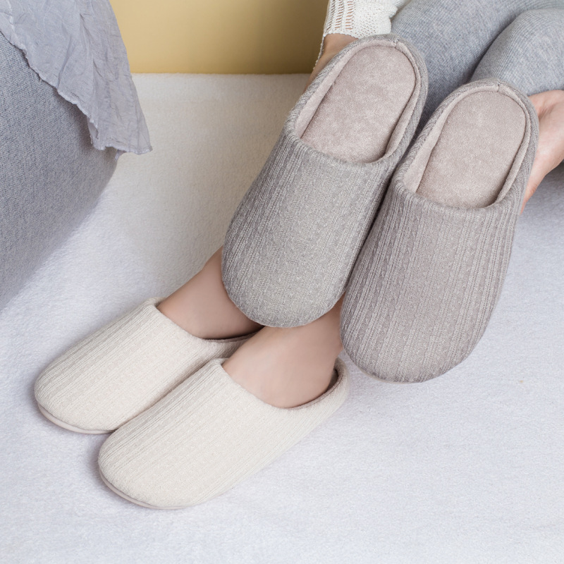 Japanese Korean Style Fall/Winter Couples Silent Soft Bottom Home Men's and Women's Cotton Slippers Wooden Floor Non-Slip Silent Slippers