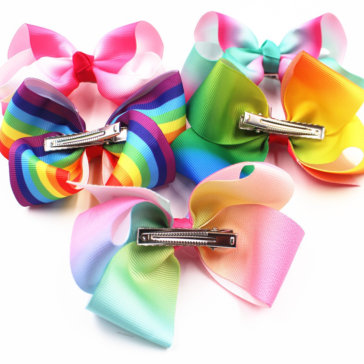 European and American children's jewelry 5inch bow hairpin gradient color rainbow bubble flower girl hairpin headdress hair accessories_voghion.com