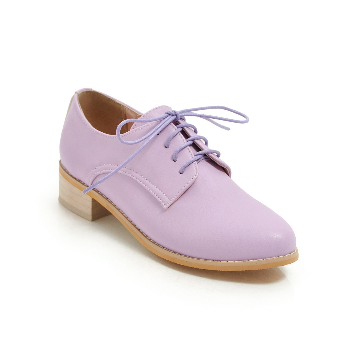 Women's shoes 19 years Spring and Autumn Foreign Trade square heel low heel large size 40-46 lace-up shoes tide