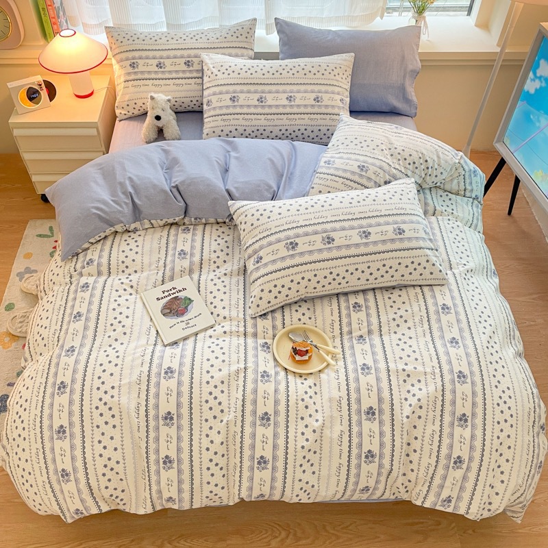 60 cotton printed four-piece cotton bed sheet quilt cover cotton bed hat bedding small fresh three-piece set
