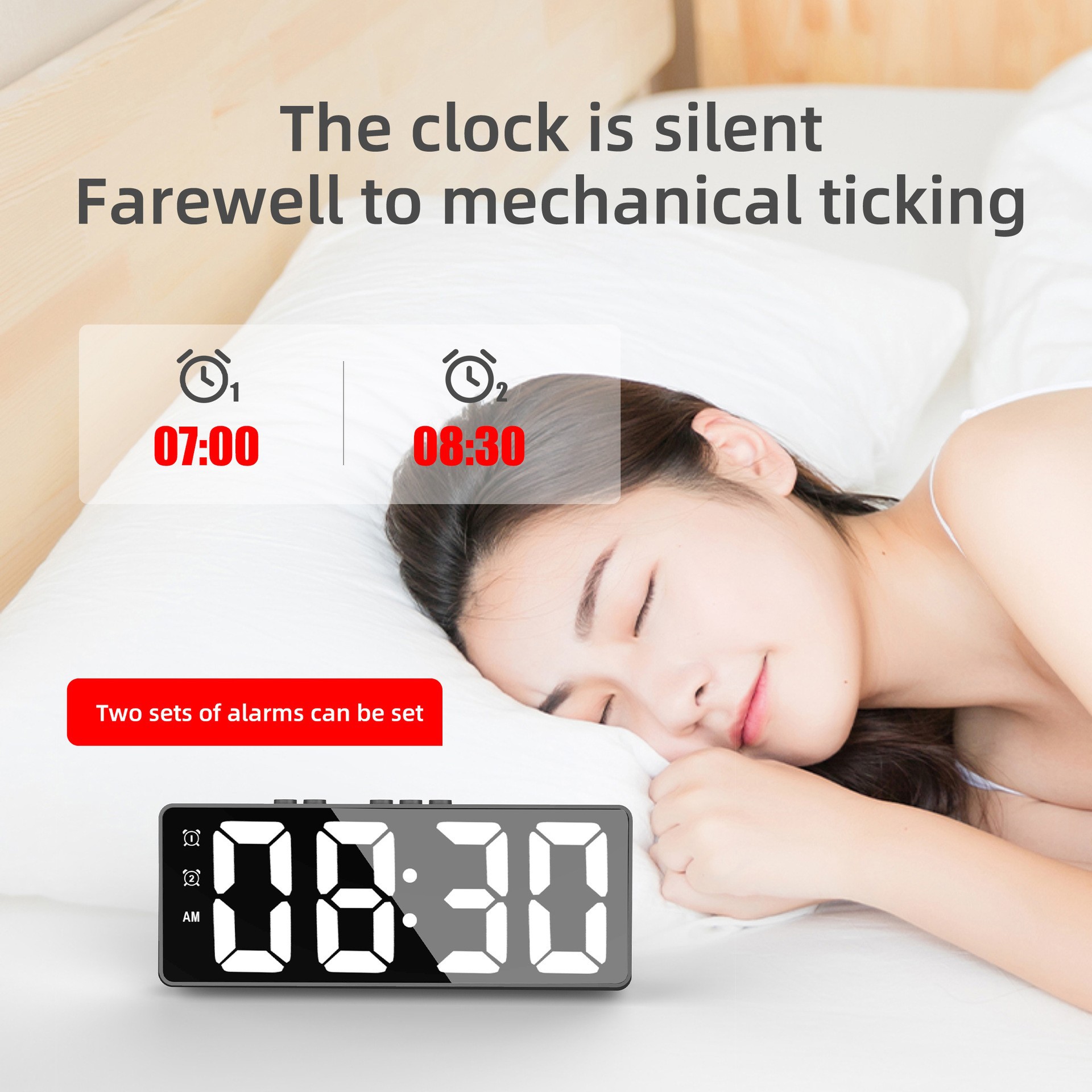 Large font mirror alarm clock multi-function LED clock electronic clock battery plug-in dual-purpose alarm clock