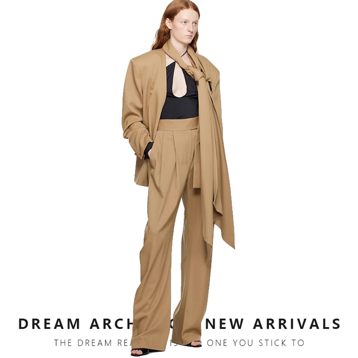European and American style two-piece women's 23 autumn and winter New scarf-style cut profile suit jacket high waist casual pants suit