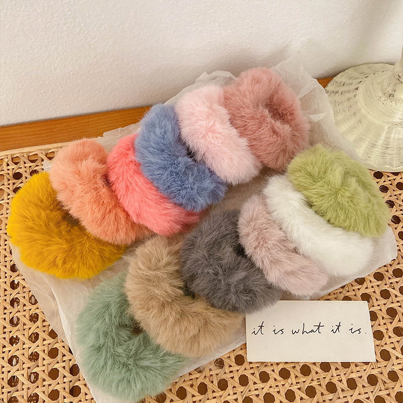 Plush Hair Ring Hair Rope Winter All-match Double Horsetail Hair Rope Girl's Hair Rope Candy Color Plush Rope