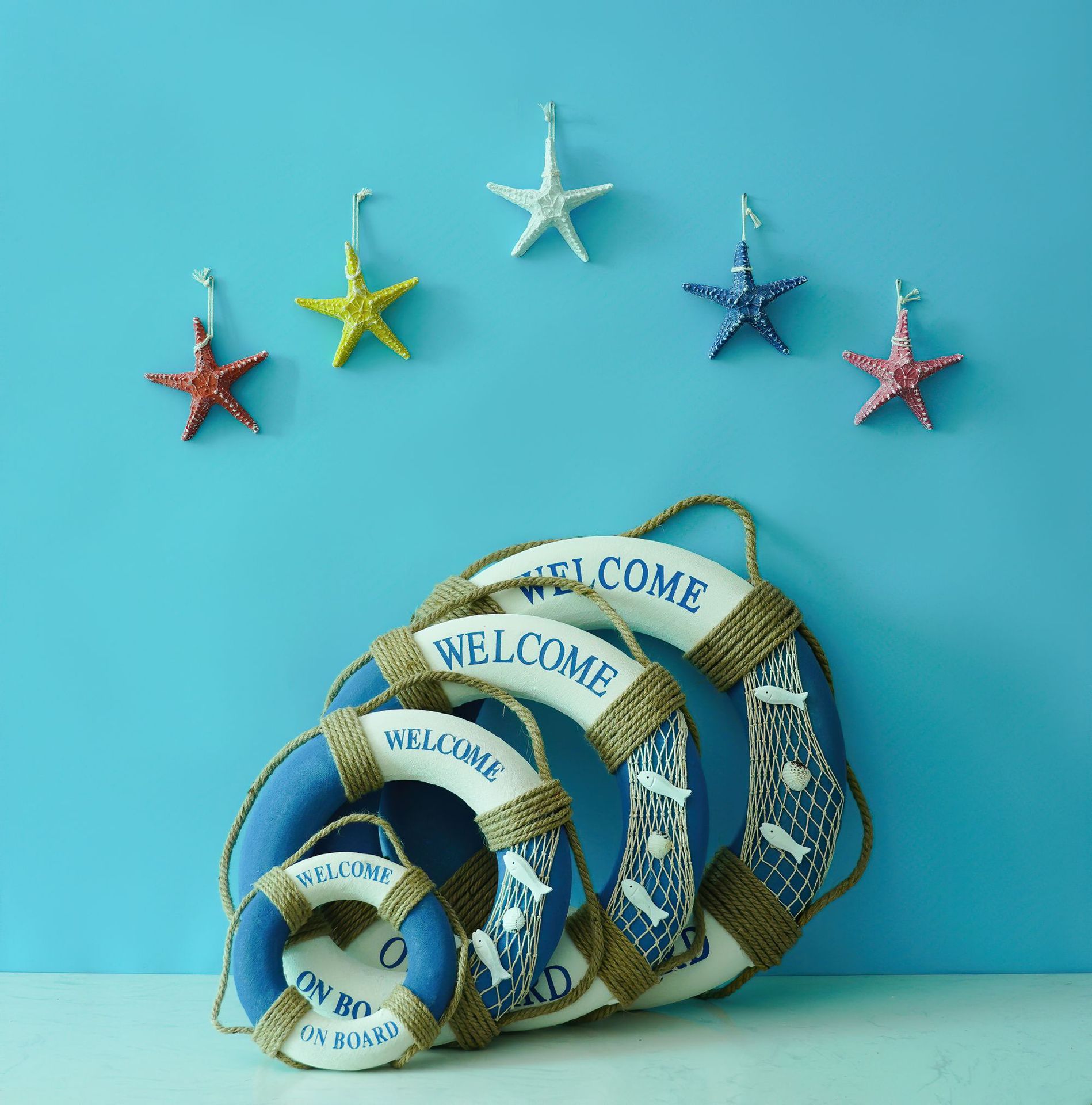 Creative foam lifebuoy Mediterranean wall hanging old craft swimming ring home decoration wall hanging with wall decoration