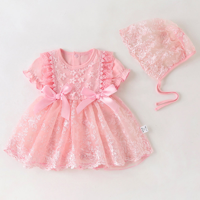 Pink short-sleeved cute little ha skirt